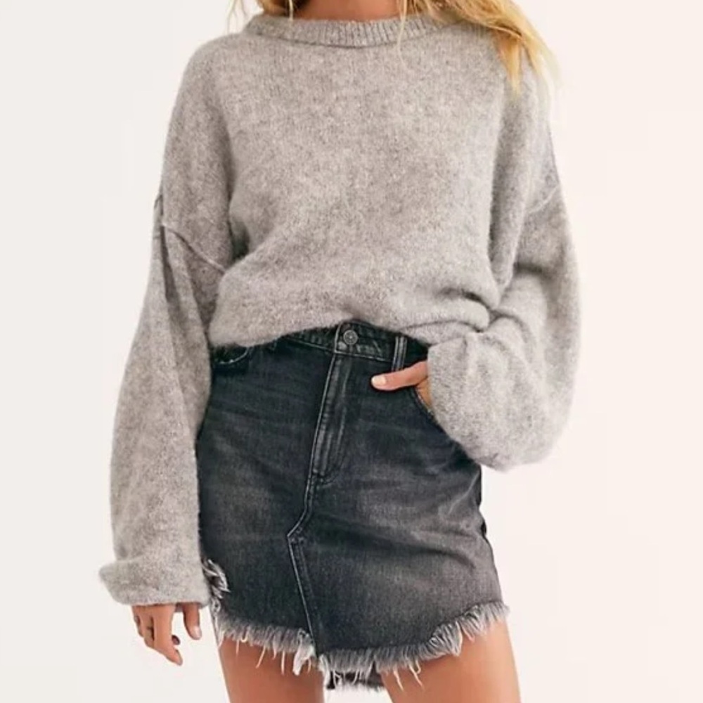 Free People Bailey Denim Black Mini Skirt in Maverick Fringe Festival Size 25